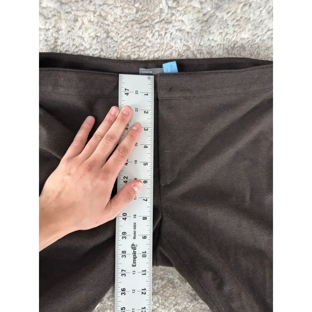 Vince Size 10 Stretch Flat Front Casul Pants Brown Button Zip - Picture 9 of 12